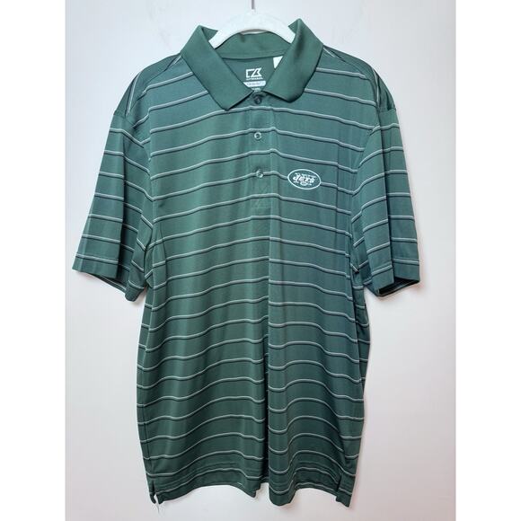 New York Jets Shirt Mens L Green Cutter & Buck DryTec Short Sleeve Polo NFL - Picture 1 of 10